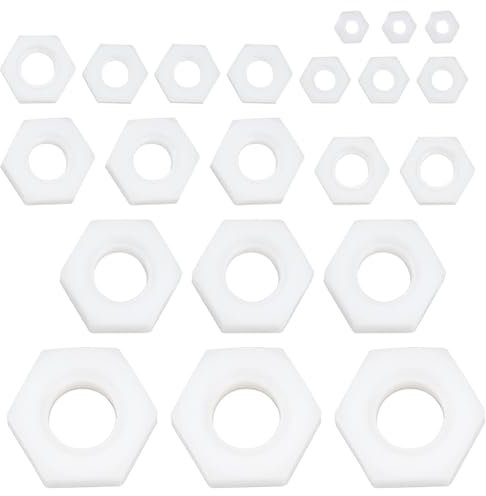 ECSiNG 105Pcs M2 M3 M4 M5 M6 M8 M10 Nylon 66 Hex Full Nuts Din 934 Nylon Hexagon Nuts Hexagon Screw Fastener Plastic Hex Nuts for Screws Bolts