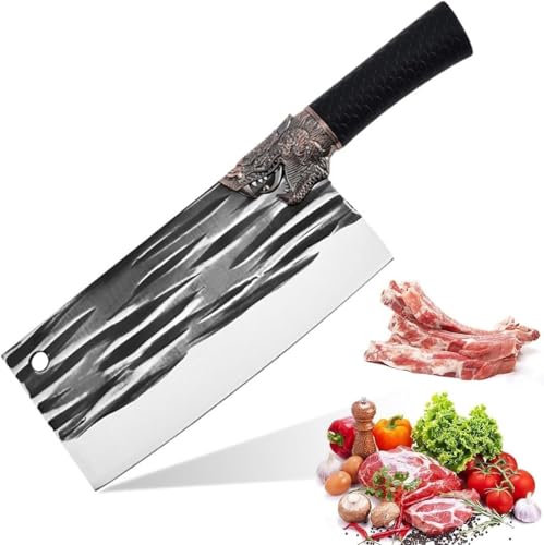 Bammare Küchenmesser 19 cm Hackmesser, Handgefertigt Geschmiedet Verdickt Küchenbeil, Edelstahl profi Kochmesser aus Hartstahl für Zuhause, Küche, Restaurant (A)