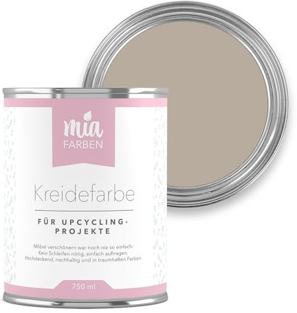 miafarben Kreidefarbe für Möbel 750ml, Möbellack, Möbelfarbe ohne schleifen, Kreidefarbe für Holz (Weiches Sandgrau)