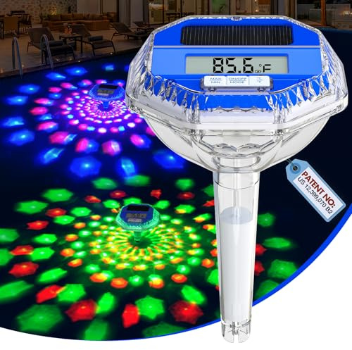 Sinbyuer Termómetro solar flotante para piscina 2025 con espectáculo de luz dinámico, termómetro digital de temperatura de piscina, pantalla LCD grande para lecturas fáciles, medidor de temperatura de