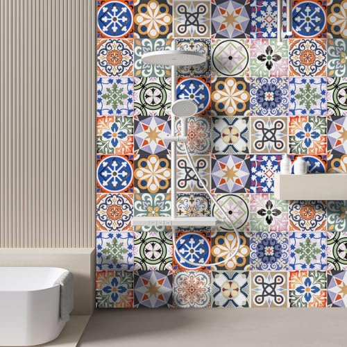 Fliesenaufkleber Blau, Lila, Orange Klebefliesen Küche Klebefliesen Mosaik Fliesenfolie Küche Bad Selbstklebende Küchenrückwand Wandfliese Aufkleber