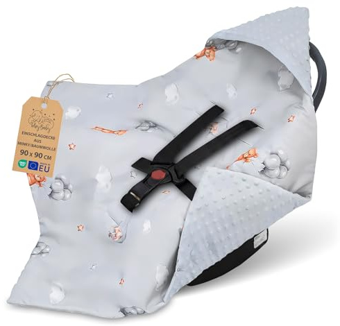 Arrullo para silla de coche y silla de paseo – suave manta Minky bebé reversible con capucha para recién nacido – uso primavera-otoño fuera de casa 90×90 cm Ositos de peluche Oeko-Tex
