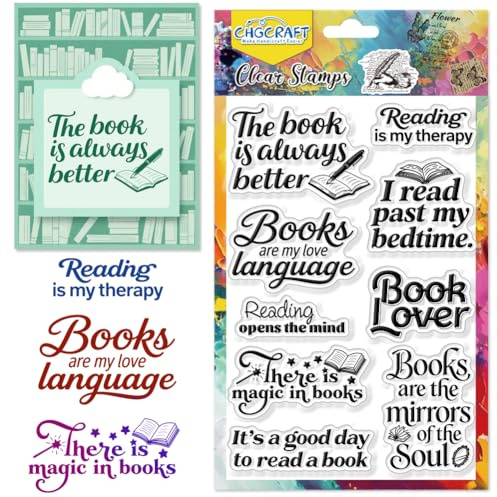 CHGCRAFT Read Text Inspirational Quotes Books Clear Silicone Stamps Transparent Craft Stamps Set for DIY Scrapbooking Photo Album Journal Card Making Decor 4.3x6.3 Inch
