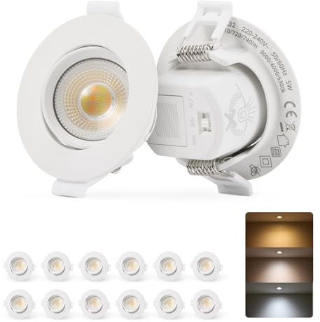 Bojim IP65 Focos LED Interior Techo para Cocina Baño 5W 710 Lumen Ad Alta Efficienza, 230V Downlight Empotrable Orientable Ojos De Buey 60-68mm Redondo Luz Cálida Luz Neutra Luz Fría