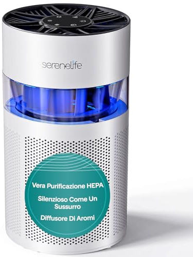 SereneLife Luftreiniger- mit HEPA 13 Filter für Zuhause Schlafzimmer, Luftfilter Allergiker mit Aromatherapie- gegen 99,97% Schimmel Staub Pollen Tierhaare Rauch, für Räume bis 100m², Leise, Weiß