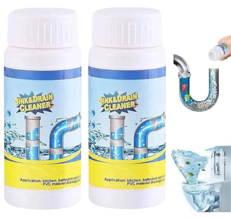 2 Pack Powerful Sink and Drain Cleaner, Foaming Sink and Drain Cleaner Fast Acting Pipe Clog Remover, Heavy Duty Pipe Dredging Agent and Unblocker for Bathroom, Kitchen, Shower