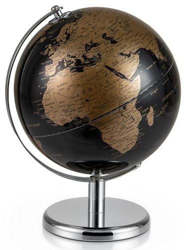 FANTASK 20cm Globus - Englische Karte, pädagogisches/geographices Schüler Globus mit Metallständer, modern Lehrmaterial Globen für Zuhause, Büro & Schule (Gold)