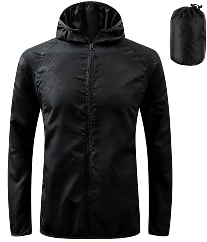 ADUDVLO Men's Lightweight Waterproof Jacket with Pockets, Packable Hooded Windproof Rain Jacket for Travel, Running & Hiking – Includes Carry Pouch