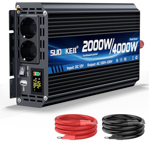 Inverter 12 V 230 V 2 000 W/4 000 W växelriktare för spänningsmodifiering Sinus Wave Inverter med 2 Prese AC e USB e Type-C-hållare per Auto Camper veicoli