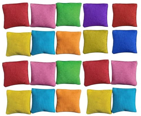 Set med Kastpåsar 20 stycken färgglada kastpåsar, 5 x 5,5 cm minifyrkanter | Cornhole Kastbönpåsar Set för Skolan, familjesammankomster, karnevaler, kasttävlingar och