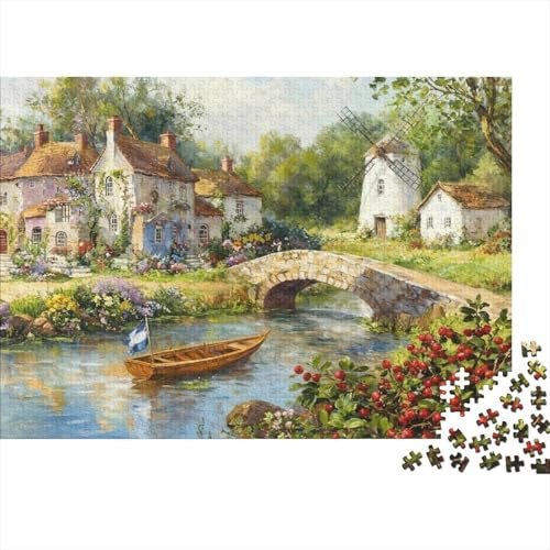 Rural Village Scene Pussel Omöjligt 1 000 Stycken Hemdekoration. Avkoppling Och Intelligens För Vuxna Och Tonåringar Från 14 År 70 x 50 cm/1000 st