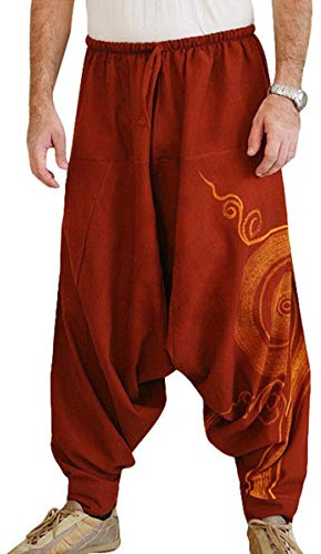 EUFANCE Men Harem Pants - Comfortable Elastic Waist Fashion Solid Color Casual Yoga Hippie Pants Red Size XL
