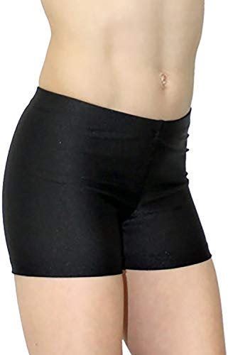 GymStern Shorty Kinder Hipster Kurze Mädchen Sporthose Glanz Lycra bi-elastisch Fitnesshose Hüfthose Hotpants Turnhose Gymnastikhose Shorts Farbe Schwarz, Größe 128