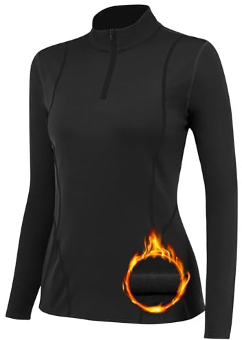 TERODACO Thermal Base Layer Women Warm Wicking Half Zip Ski Thermals with Micro Fleece Long Sleeve Ladies Thermal Tops for Running Hiking Cycling Soft Soft Quick Dry Breathable 02513 Black M