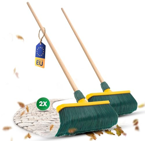 Novaliv Lot de 2 Brosses Balais à Griffes 40 cm en Plastique I Poils Incurvés I Balayette d'Extérieur (Balai + Manche en Bois, 40 cm)