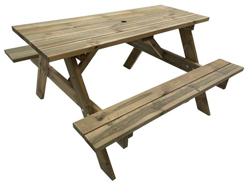 BrackenStyle Tiptree 6 Seat Wooden Picnic Bench - Durable Pub A Frame Picnic Table - Dip Treated Scandinavian Pine (140cm | 6 Person)