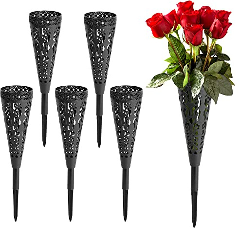 12 inch 6 pcs Grave Vase,Memorial Floral Vase, Cemetery Grave Cone Flower Holder, Cemetary Vase with Spike for Grave Decorations,Grave Lawn Memorial(Cone, 6)