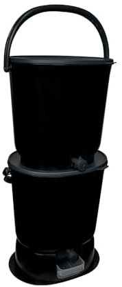 Skaza Bokashi Essential Biomülleimer Küche Set (2 x 15,3 Liter) + Base – Komposteimer Küche und Garten aus recyceltem Kunststoff – Starter Set + incl. 1 kg Fermentation Starter (Schwarz)