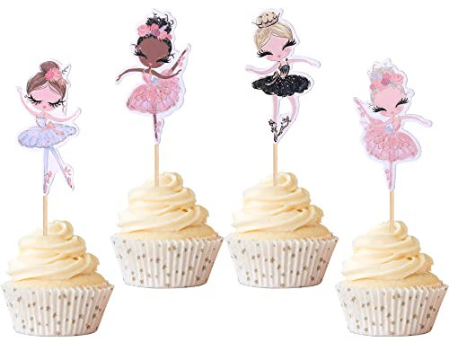 Xsstarmi 24 Pack Ballerina Cupcake Toppers Assembled Colorful Ballet Dancer Baby Girl Cupcake Picks Dancing tutu Cake Decorations for Baby Shower Theme Ballet Girl Birthday Party Supplies