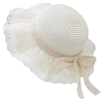 Little Girl Kids Breathable Summer Straw Hat Foldable UV Protection Bowknot Wide Brim Floppy Beach Sun Visor Hats (as1, Age, 3_Years, 6_Years, Hat2-Light Yellow)