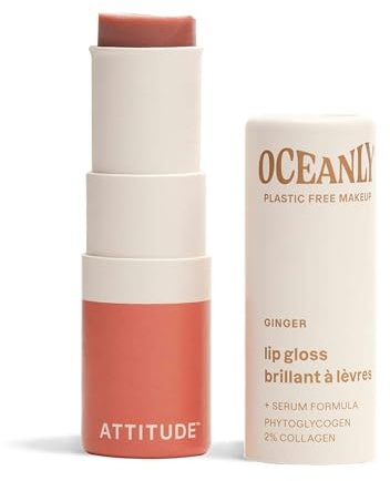ATTITUDE Oceanly Sheer Lip Gloss Stick, EWG Verified, Titanium Dioxide-Free, Vegan Makeup & Beauty, Plastic-Free, Ginger, 3.4 grams