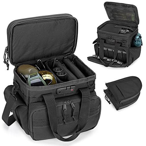 GOBUROS Taktische Waffen-Range-Tasche mit 2 kleinen Pistolentaschen, Waffen-Reisetasche mit TSA-Schloss und 12 Magazinfächern, mehrere Taschen für Jagd- und Schießstandausrüstung