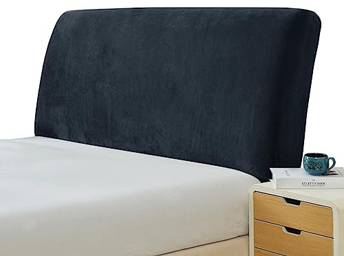 GEBIN Bettkopfteil Hussen, Bett Kopfteil Bezug, Stretch Bett Kopfteil Schonbezug, Staubdichte Schutzhülle für gepolsterte Schlafzimmer Kopfteil, Samt Stoff (Schwarz,120-140cm)