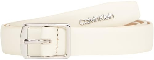 Calvin Klein Cintura Donna Slim Square Buckle Belt 2.0 in Pelle, Avorio (Dk Ecru), 115 cm