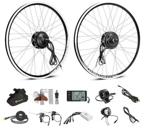 SHIMOST 26 Zoll E-Bike Umbausatz Conversion Kit 36V250W Frontmotor für Vorderrad mit Scheinwerfer, Controller, LCD, PAS Sensor, Daumengas