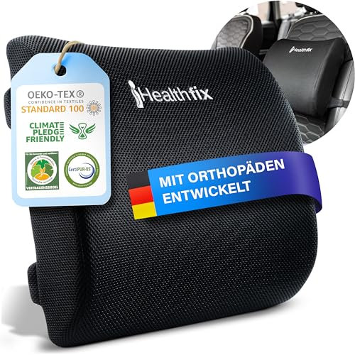 Healthfix® Cojín lumbar ergonómico – Desarrollado con expertos en Alemania – Mejora la postura y alivia el dolor de espalda – Soporte lumbar para silla de oficina, coche y sofá