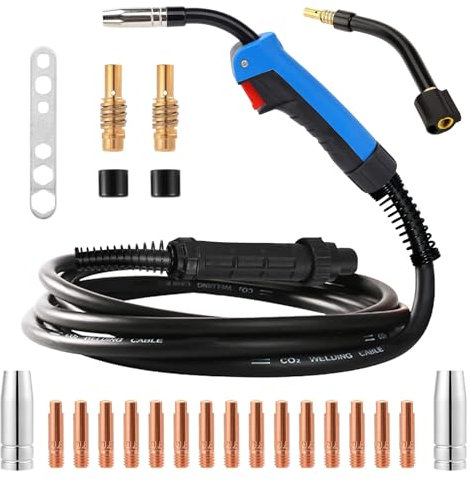 Antorcha de Soldadura hilo MIG MAG MB15 AK de 4 Metros con euroconector, Pistola de Soldadura Soplete de Soldadura de CO2 para MIG MAG Máquina Soldador Semiautomática con Gas Refrigerada Por Aire