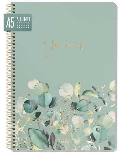paper&you® Dotted Journal punteggiato A5 con rilegatura a spirale Foglie di menta 160 pagine, taccuino a punti, blocco universitario - sostenibile e rispettoso con il clima