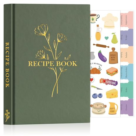 Lanpn Journal de Recettes et Blanc, A5 Carnet Recette pour Enregistrer vos Propres Recettes, Livre Cahier de Recettes Cuisine à Remplir, Livre Recette Vierge, Recipe Book Cookbook, Vert, Anglaise