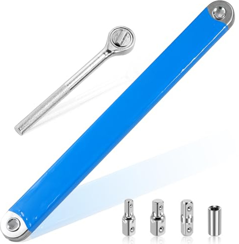 Offset Extension Wrench med 1/2 tum, 1/4 tum, 3/8 tum drivadapter, krökt förlängningsnyckel med spärrförlängning, skiftnyckel, förlängning, 39 cm för bilreparation, mekanisk (blå)