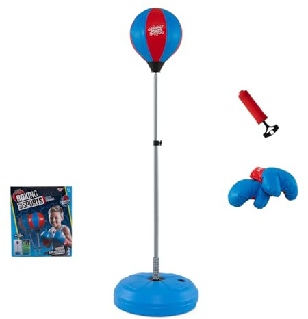 DREAMADE Punching-Ball sur Pied, Sac de Frappe à Hauteur Réglable avec Gants de Boxe et Pompe, Set de Boxe Debout Gonflable avec Base Rempli d’Eau ou de Sable (122cm - 154cm) (Bleu)