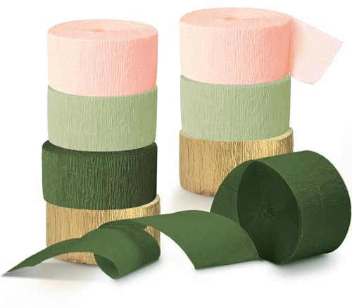 NICROHOME EUR Hochzeits-Party-Dekorationen, 8 Rollen Krepppapier-Luftschlangen in Moos, Salbeigrün, Rosa, für Boho-Babyparty, Hochzeit, Verlobungsfeier, Frühlingsparty, Geburtstagsparty-Zubehör, 24,9M