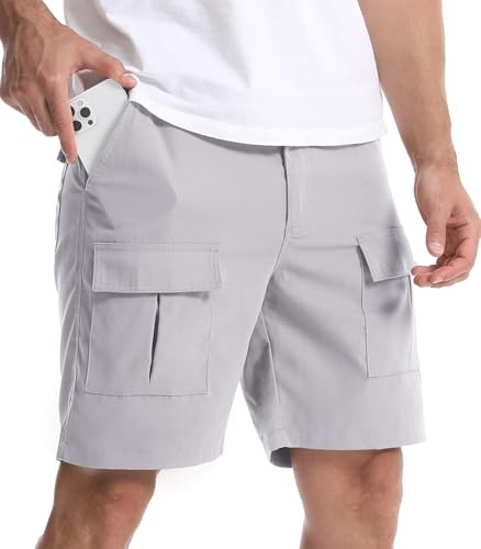 Suwangi Cargo Short Homme Casual Bermudas Pantalon de Court avec 6 Poches | Taille Élastique,Léger,Décontracté,Vacances,Eté