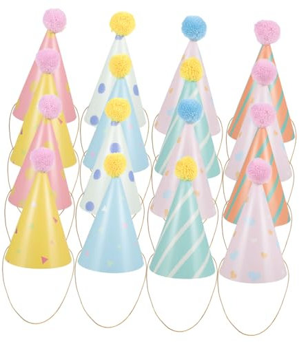 LRXIYODE 16stücke Teiliges Geburtstagshüte Mit Pompoms Bunte Papierhüte Für Junge Mädchen Und Erwachsene Für Partys Feiertagsfeiern Und Foto-requisiten