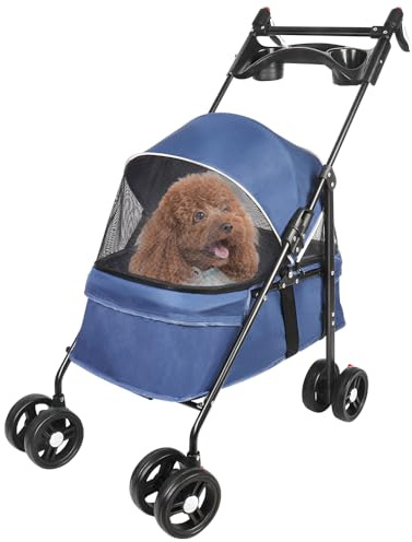 Passeggino per cani, pieghevole, per tutti i terreni, adatto per cani e gatti di piccola taglia sotto i 25 kg, 50 x 70 x 95 cm, blu