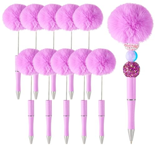 FASHEWELRY 10 bolígrafos esponjosos de felpa con pompones para decoración personalizada, suministros de escritura para escuela, oficina, orquídea