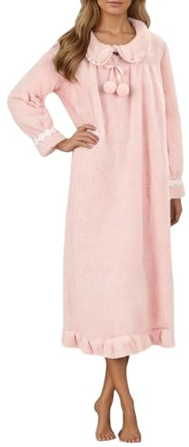 Generisch Camisa de Noche de Manga Larga para Mujer de Flanela Vestido de Invierno Largo Ropa de Noche Esponjosa con Borlas Ajuste Holgado Prenda de Estar por Casa Termica Suave Forro Polar Negligé