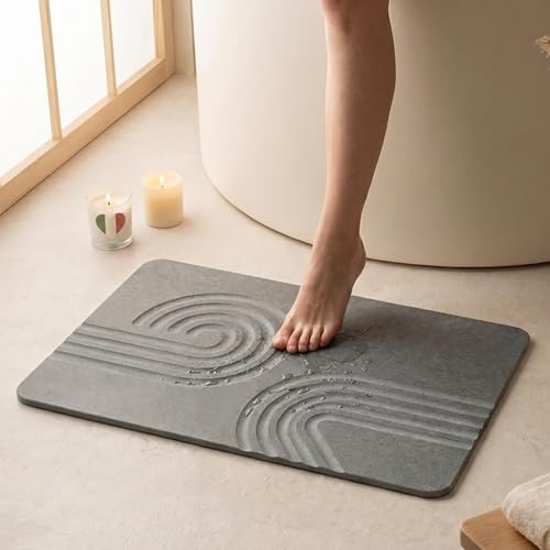Homellence Tappeto Bagno Diatomite Asciugatura Rapida 60x39 cm - Tappeto Bagno Assorbente - Tappetino Doccia Pietra Antiscivolo - Tappetino Pietra Antibatterico - Stone Bath Mat (Infinite Zen)
