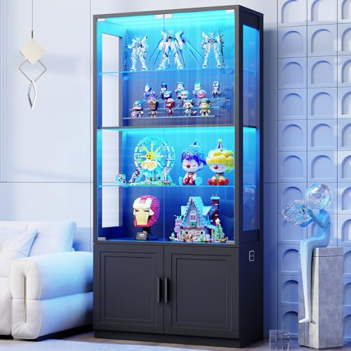 BROTTAR 67 Display Cabinet with Glass Doors, 4-Tier Curio Cabinet with 2 Removable Glass Shelves, Display Case for Collectibles, Black
