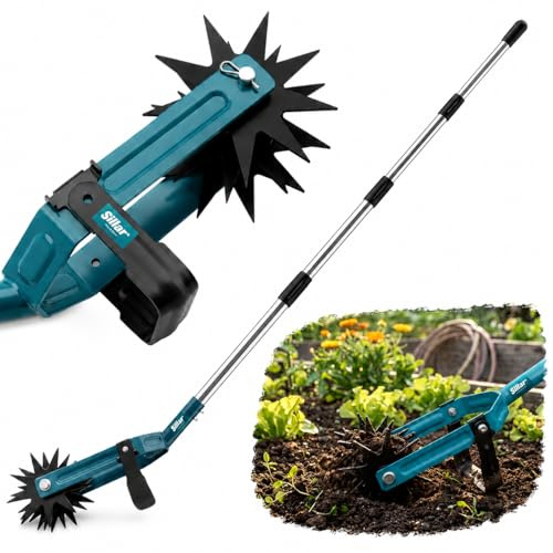 Sillar Coltivatore 2 in 1 Manuale, Arieggiatore Rotativo con Sarchiatore per Erbacce, Attrezzo da Giardino in Acciaio Inox e Manganese per Prato, Orto, Terreno, 182 cm
