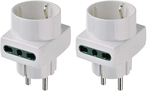 Vimar 00325.B Adattatore multiplo SICURY 250 V~, bianco - max 1500 W (contatti di terra laterali e centrale) (Confezione da 2)