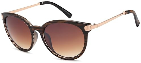 styleBREAKER Occhiali da sole da donna in forma Cat-Eye, montatura in plastica con bordo completo e aste in metallo 09020073, Montatura Metà Marrone-Oro/Vetro Marrone Sfumato