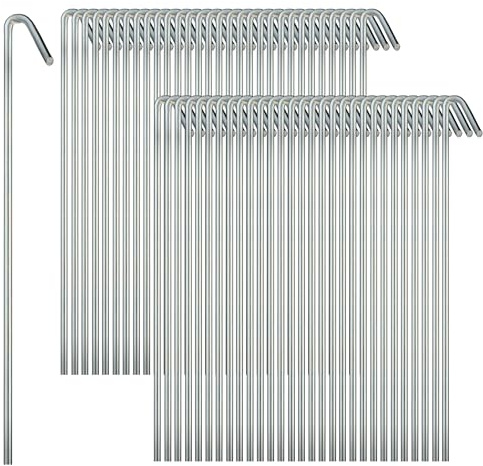 60 Pack Tent Stakes for Outdoor Camping Heavy Duty Metal, Galvanized Rust-Free Yard Stakes, 60 Garden Edging Fence Hooks, Garden Stakes for Gardening & Canopies, Tent Pegs - by Ram-Pro