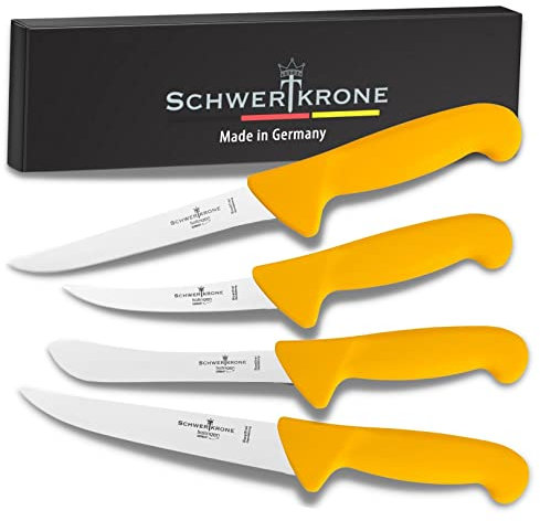 Schwertkrone Ensemble de Couteaux de Boucher Solingen en Acier Inoxydable, 4 Pièces - Conçu pour Professionnels et Amateurs de Cuisine