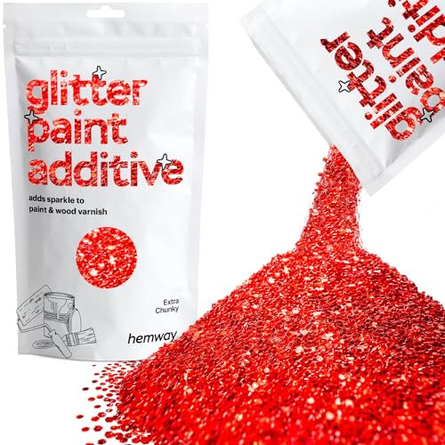 Hemway Glitter Paint Additive - Red | 100g Extra Chunky Metallic Flakes for Adding Sparkle to Paints & Wood Varnish | Add to Emulsion, Acrylic & Latex for Indoor Sparkly Walls