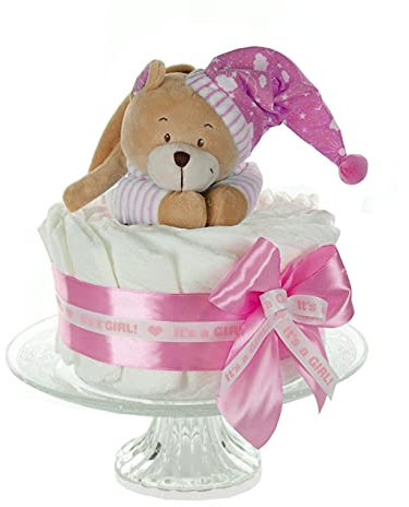Windeltorte Mädchen in babyrosa GIRL | Spieluhr Bär | Geschenk zur Geburt, Babyparty & Taufe